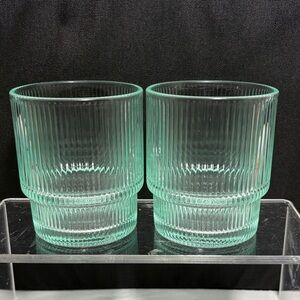 Jonathan Adler BIBA Ribbed Aquamarine Tumber Glasses 12 Ounces (2 glasses)